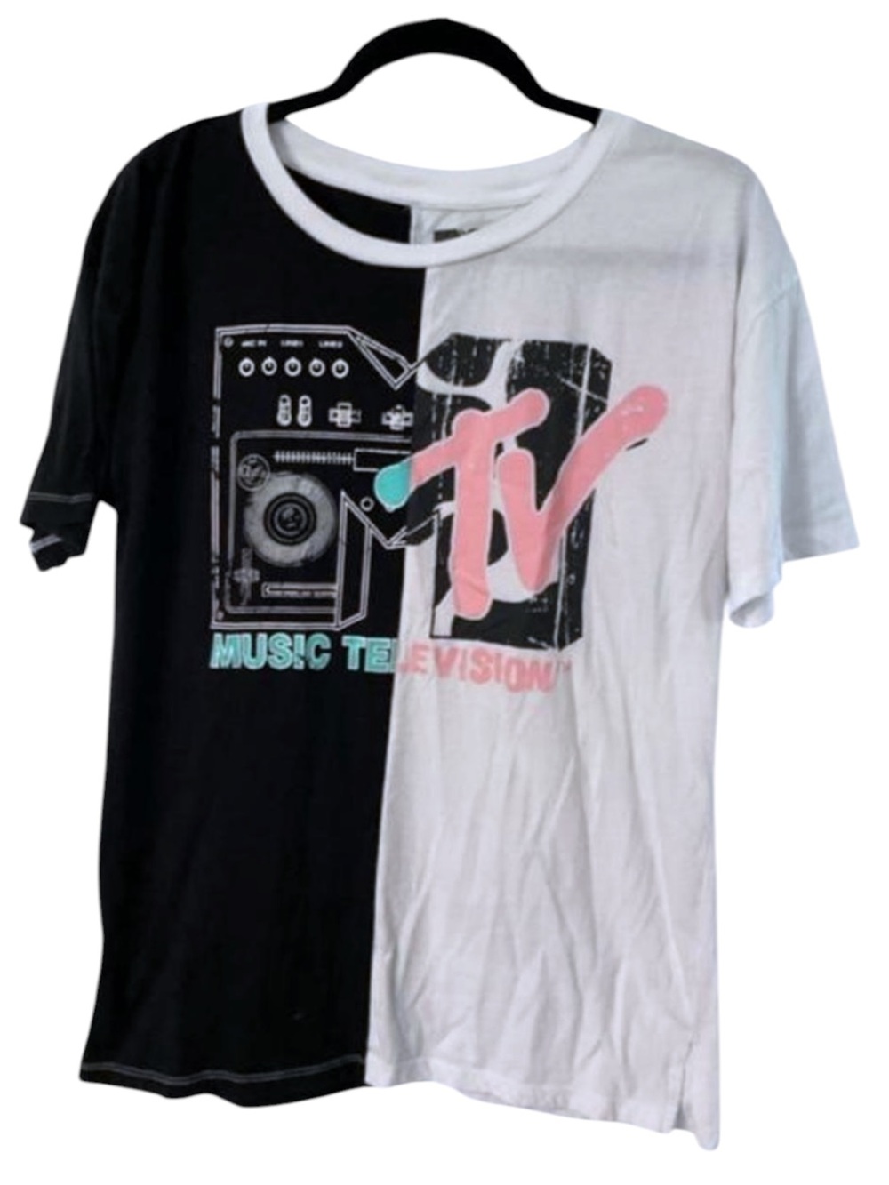 MTV Split Black & White Graphic Tee - MTV Logo size M